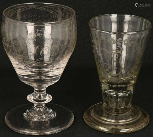 A lot of (2) antique glasses. 19th century.