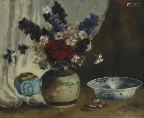 Johanna Bastiana Sijthoff-van Rijswijk (Den Haag 1873 - 1956 Laren), A still lif with flowers and Ch