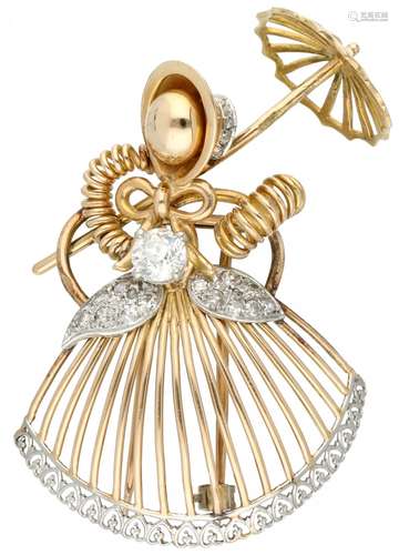 Yellow gold Depose brooch, with approx. 0.68 ct. diamond - 18 ct.