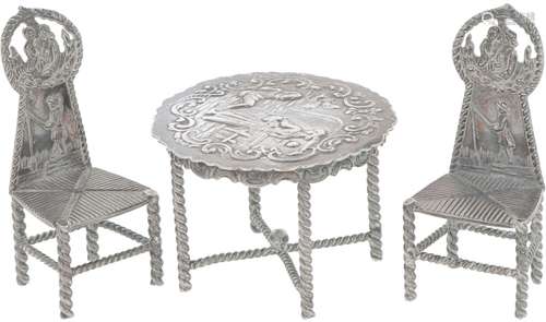 (3) Piece lot of miniature silver furniture.