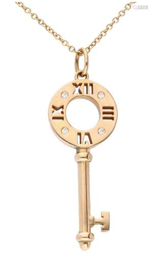 Yellow gold Tiffany & Co. necklace with an Atlas Pierced Key pendant, with approx. 0.02 ct. diamond