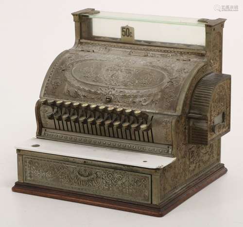 Antique nickel bronze national cash register, United States, circa 1910.