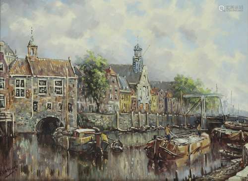 Dutch School, 20th Century, View in Delftshaven, indistinctly signed