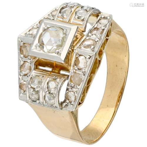 Yellow gold Art Deco tank ring, with 21 rose cut diamonds - 18 ct.