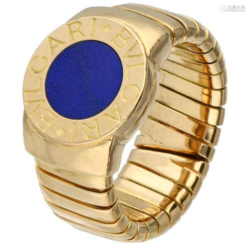 Yellow gold Bvlgari Tubogas ring set with lapis lazuli - 18 ct.