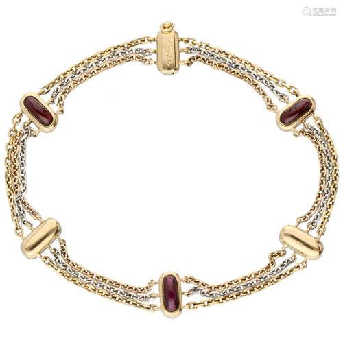 Bicolor gold vintage Cartier bracelet set with garnet - 18 ct.