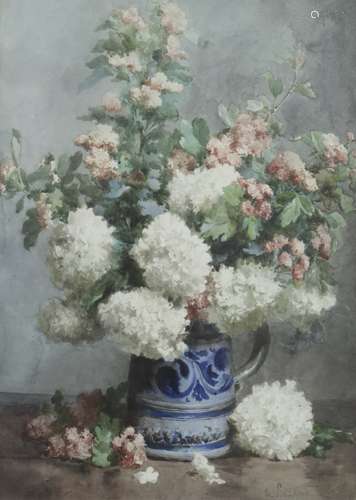 Joseph Carl Paul Schuller (XIX / XX), Still life with flowers in a German jug.