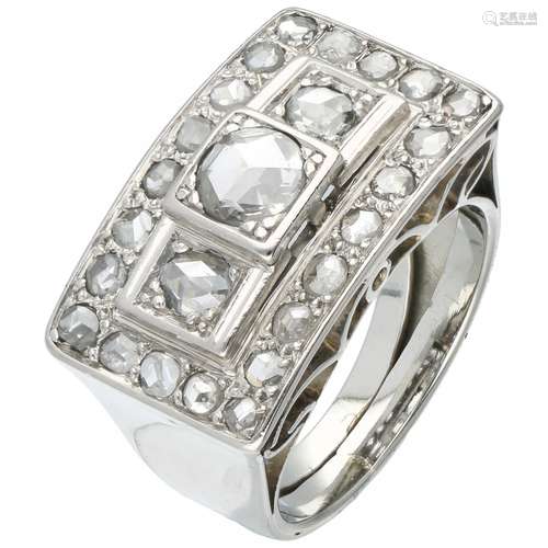 White gold Art Deco tank ring, with 25 rose cut diamonds - 18 ct.