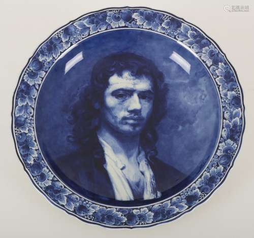 An earthenware dish, depiction after the self-portrait of Carel Fabritius (Middenbeemster 1622 - 165