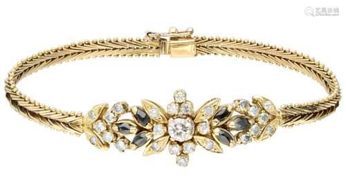 Classic yellow gold bracelet, with approx. 1.34 ct. diamond and garnet - 14 ct.