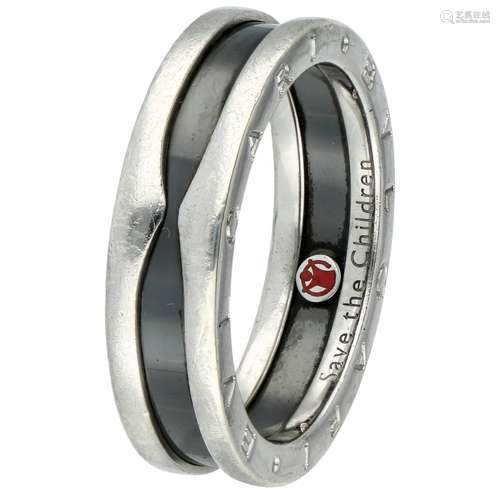 Silver Bvlgari Save the Children ring with black ceramic - 925/1000.