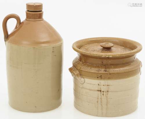 A lot with (2) various storage jars, England, 20th century.