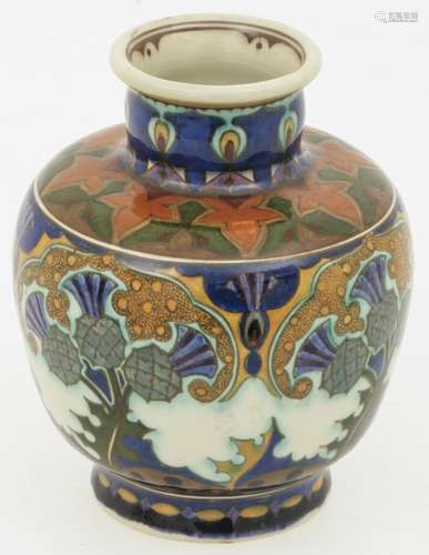 A Polychrome painted earthenware vase with a decor of Distels. Rozenburg The Hague, 1900.