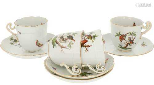 A set of (4) porcelain cups and saucers, Herend, Hungary, late 20th century.