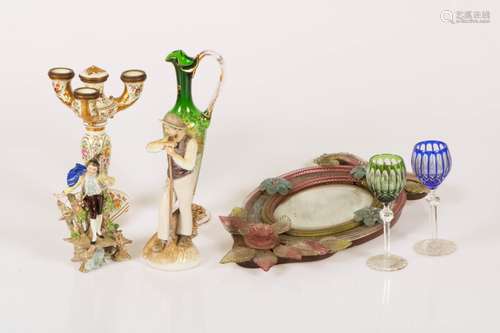 A lot with various porcelain and glassware, a.w. a Victorian mirror and porcelain figurines.