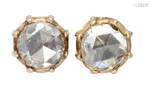 Yellow gold solitaire ear studs, with 2 rose cut diamonds - 14 ct.