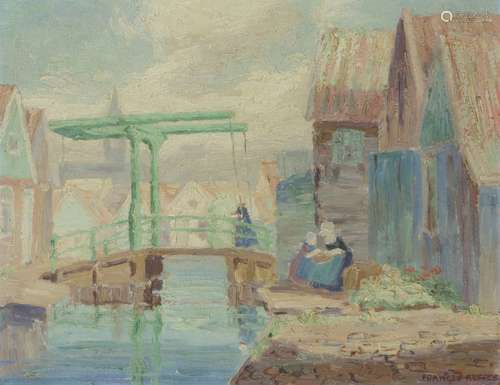 Frances Keffer (American, 1881-1953), 'Little green bridge'- Volendam