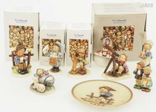 A lot comprising of (5) 'Hummel' figurines, four of which in original box. Marked 'Goebel' (undernea