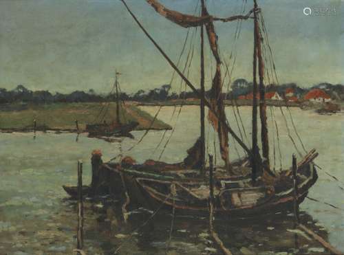 Dutch School, 19th / 20th Century, Barges on a river.