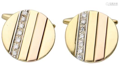 Tricolor gold Chimento cufflinks, with approx. 0.14 ct. diamond - 18 ct.