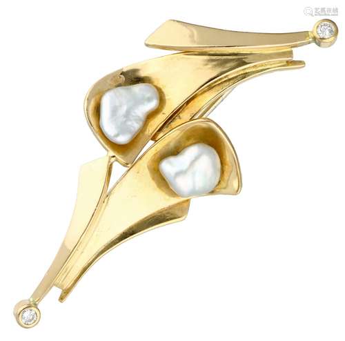 Yellow gold Monhof brooch by the Belgian designer Simonne Muylaert-Hofman - 18 ct.