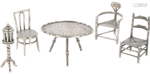 (5) Piece lot of miniature silver furniture.