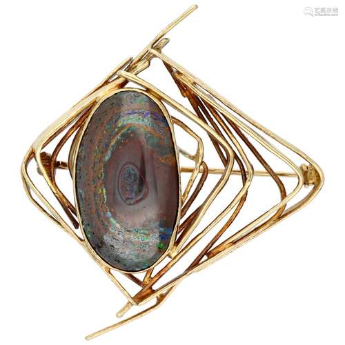 Yellow gold Anneke Schat design brooch, with natural boulder opal - 14 ct.