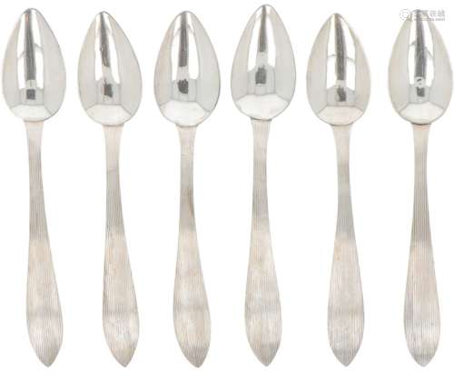 (6) Piece set of silver coffee spoons.