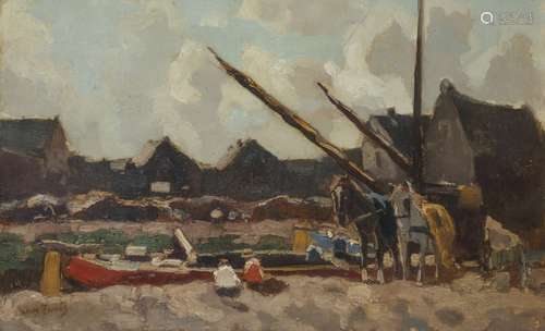 Willem de Zwart (The Hague 1862 - 1931), Loading the cargo vessels.