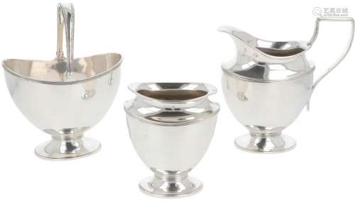 (3) Piece Cream set & spoon vase silver.
