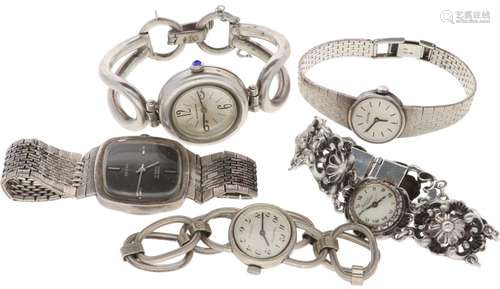 Lot (5) Ladies watches - Silver