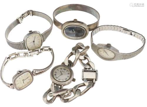 Lot (5) Ladies watches - Silver