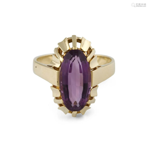 AMETHYST-RING Gelbgold. Ringmaß ca. 62, Ges.-Gew.