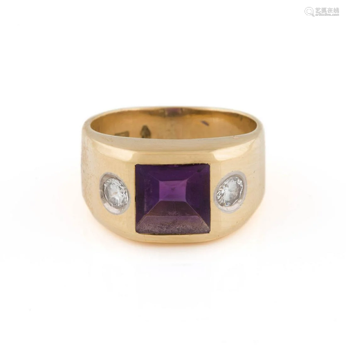 AMETHYST-RING MIT BRILLANTEN Gelbgold. Ringmaß ca.