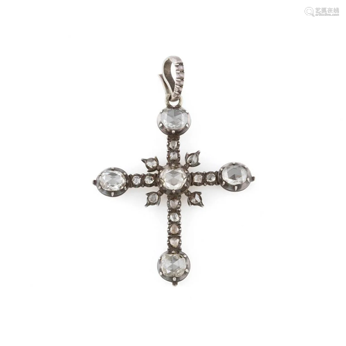 DIAMANT-KREUZ Gelbgold, Silber. 6,2 x 4,5 cm, Ges.-Gew.