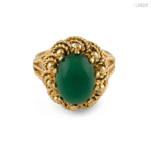 CHRYSOPRAS-RING Gelbgold. Ringmaß ca. 54,5,