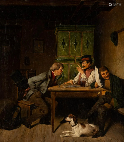 GERMAN 1st h. 19th C. In the tavern Oil on canvas. 30 x