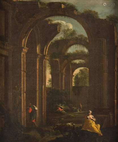 ITALIAN MASTER Active, about 1700. RUIN-CAPRICCIO WITH