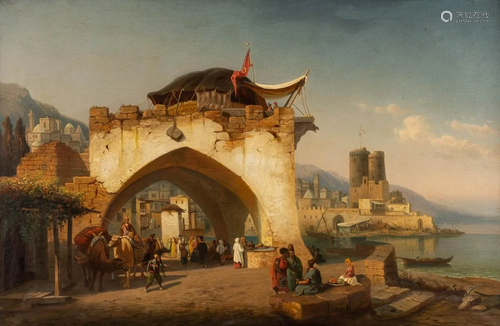 ORIENTALIST Act. 2nd half 19th C. Bustling port town,