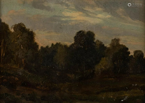 GERMAN 2nd h. 19th C. Landscape sketch Oil on panel.