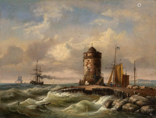 WALTER OESTERHELD Act. mid- 19th C. Stormy sea at the