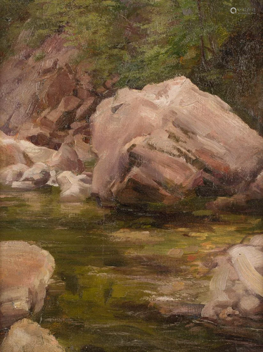 GERMAN about 1900 Study of rocks Oil on panel. Visible