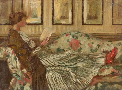 FRENCH about 1900 Lady reading Oil on canvas (relined).