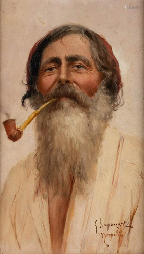 G. SAPONARI Act. about 1900 Pipe smoker Oil on wooden