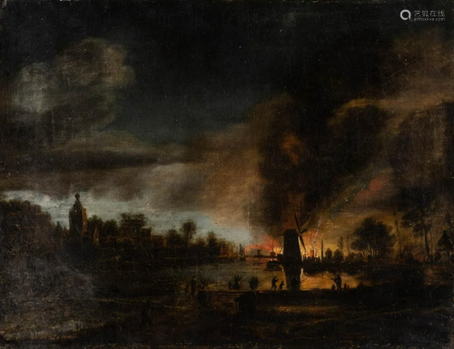 DU JARDIN about 1822 (?) Fire at night Oil on canvas