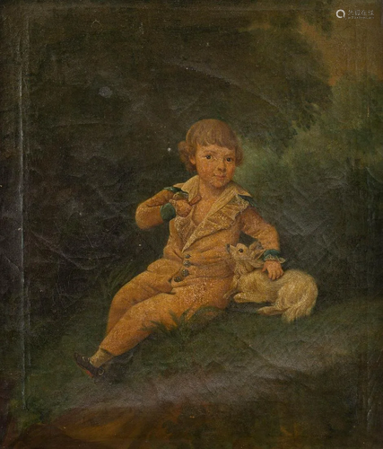 GERMAN about 1820/30 Boy with dog Oil on canvas. 46 x