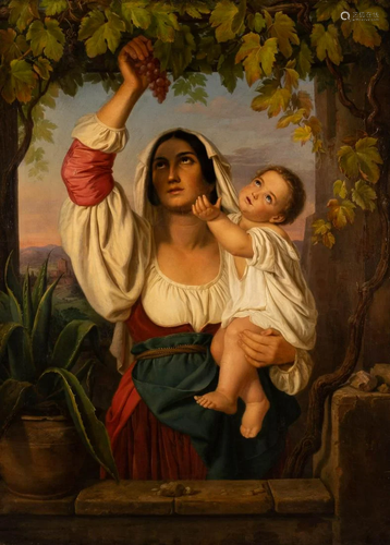 GERMAN-ROMAN Mid- 19th C. Mother with child under vine