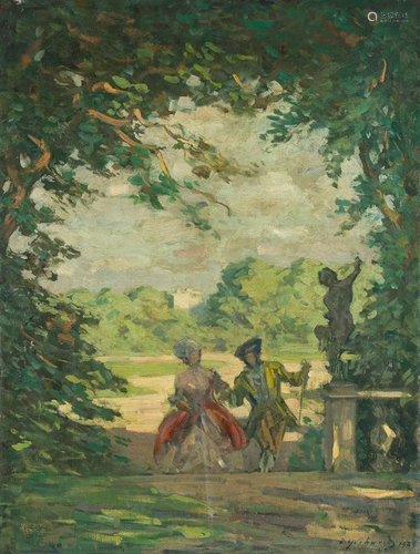 GERMAN about 1930 In the palace garden Oil on canvas.