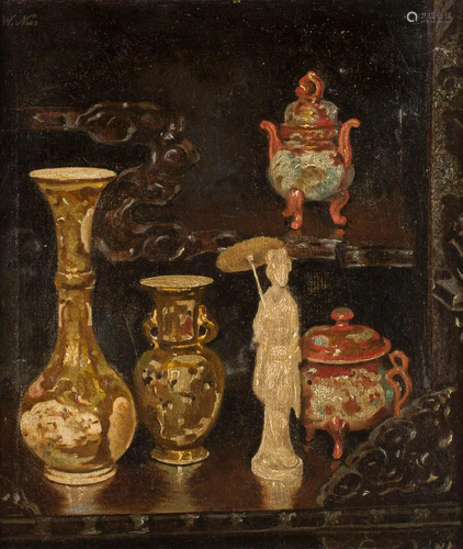 WILLY NUS 1893 - 1942 Still life with chinoiseries Oil