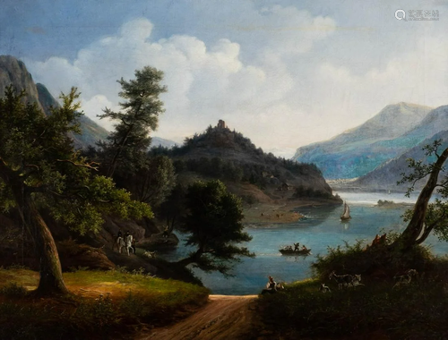 GERMAN Mid- 19th C. Romantic landscape Oil on canvas.